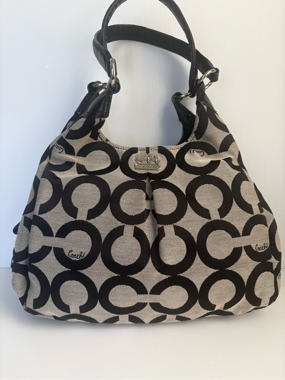 Coach Madison Op Art Signature Black Shoulder Bag Large